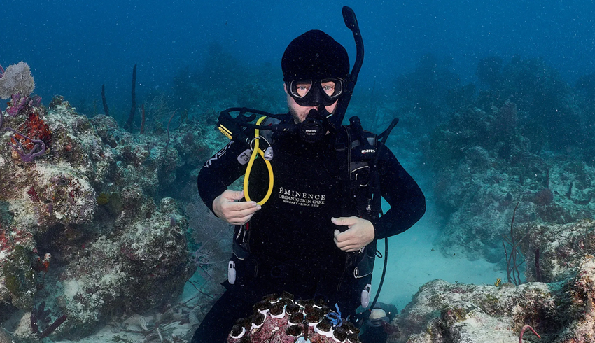 Eminence Organics President Boldijarre Koronczay diving in Florida Keys